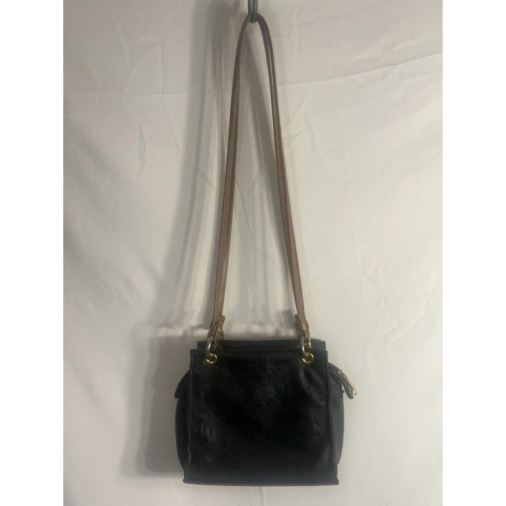 Vintage Capezio Faux Leather Crossbody Shoulder Bag Purse black w/Brown Trim